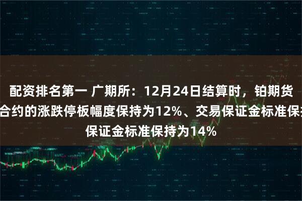 配资排名第一 广期所：12月24日结算时，铂期货PT2610合约的涨跌停板幅度保持为12%、交易保证金标准保持为14%